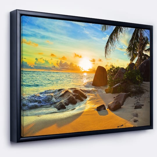 Designart - Sunset in Tropical Beach - Landscape Photography Canvas Print in Black Frame